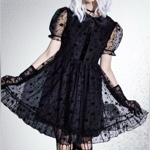 Gothic Fairy Whimsical Mesh Velvet Star Collar Dress 💫
